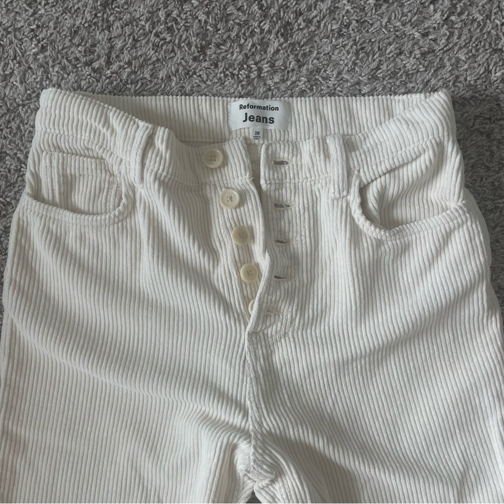 Reformation Cynthia Button Fly High Rise Straight Corduroy Pants in Cream - Picture 7 of 10